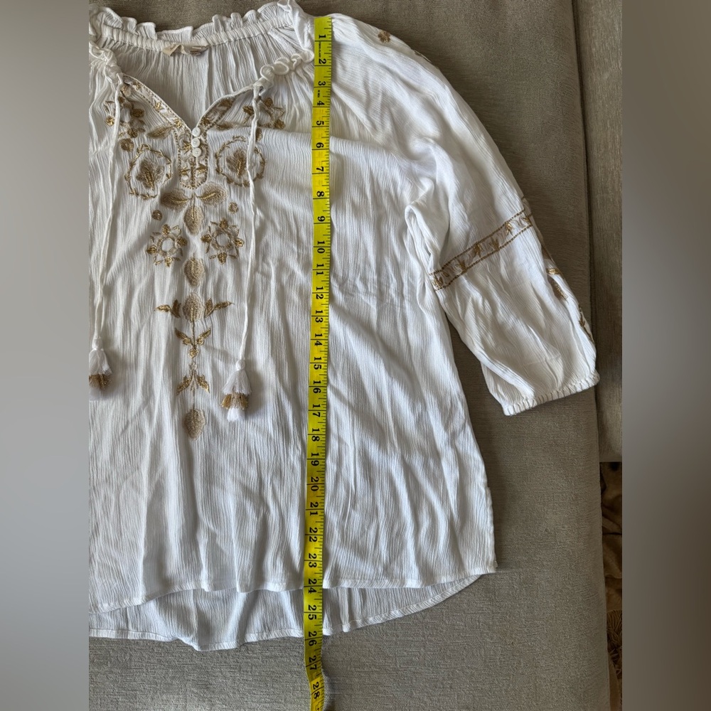 Soft Surroundings Embroidered Peasant Blouse White Gold | petite large - Picture 13 of 14